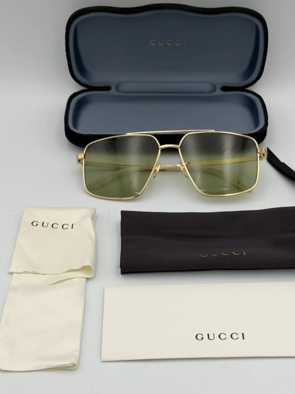 Gucci GG0941S 002 Gold Black Green Pilot Sunglasses 60mm NEW